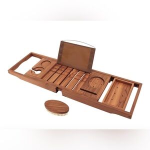 ✨ VaeFae Teak Bathtub Tray with Brush